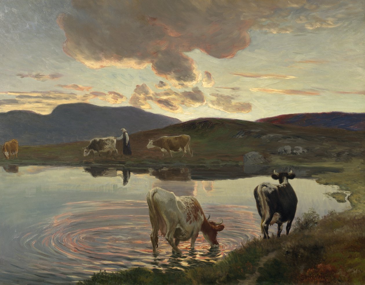 Auringonlaskun jälkeen (öljy kankaalle) tekijältä Christian Eriksen Skredsvig