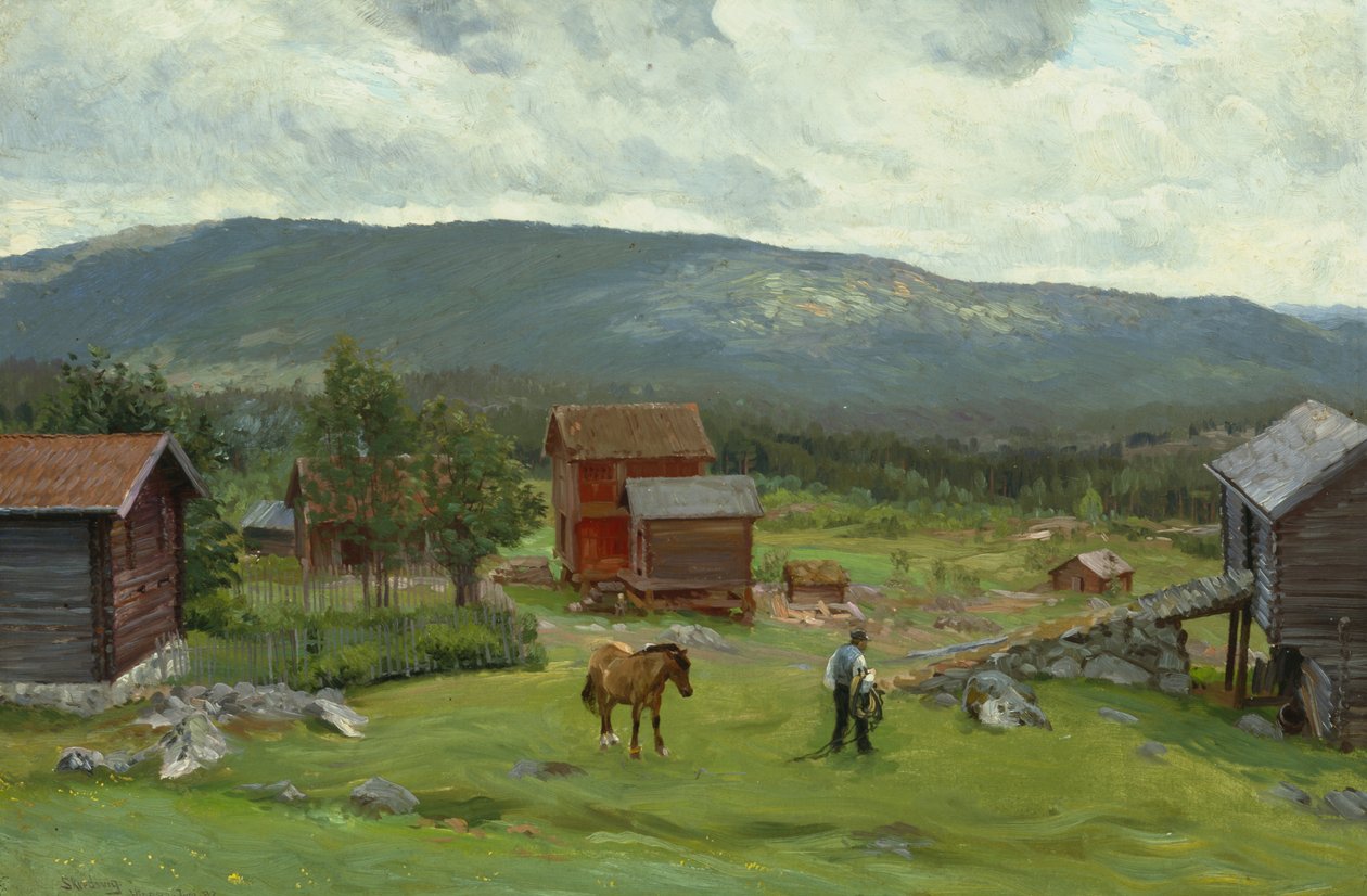 Mies laitumella, Hiaasen, kesäkuu 1893 (öljy kankaalle) tekijältä Christian Eriksen Skredsvig