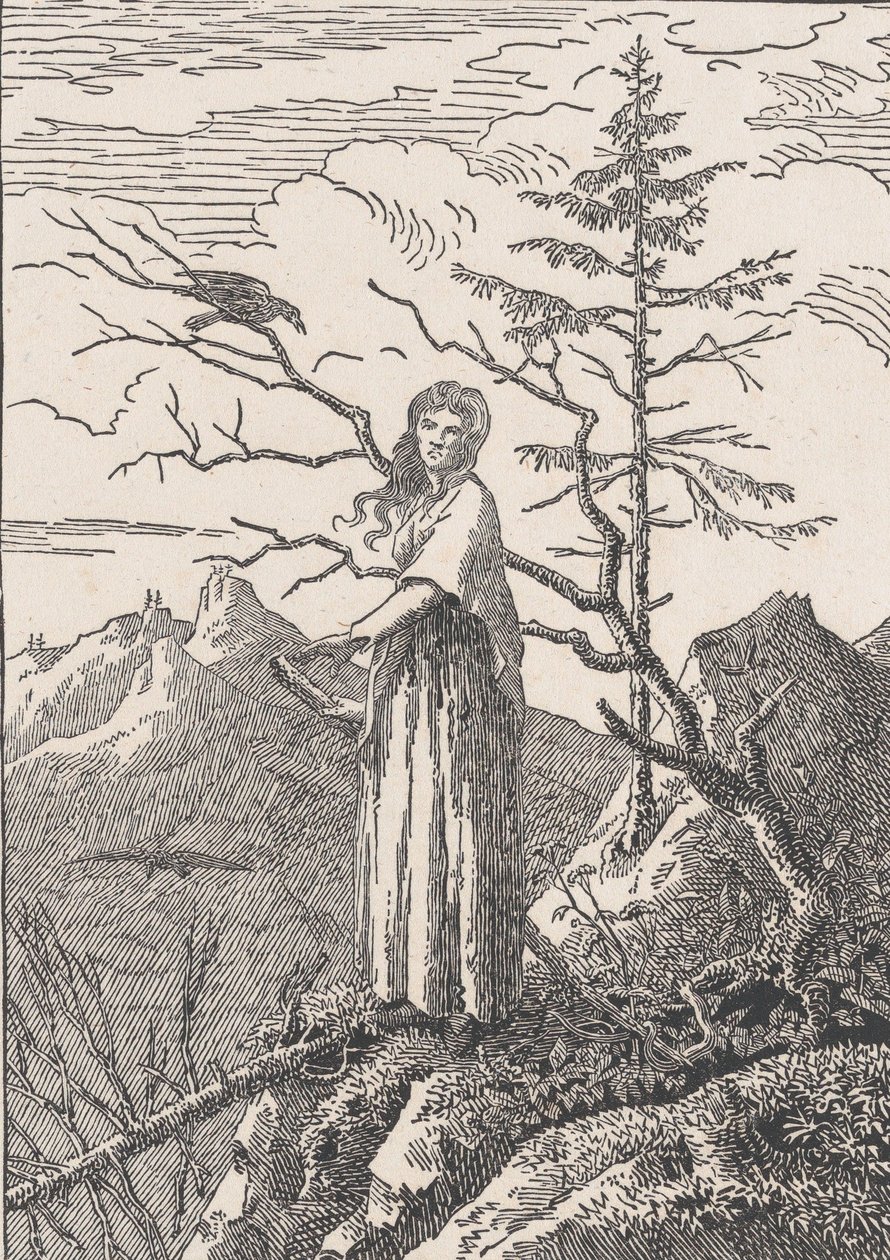 Nainen korpin kanssa Nainen korpin kanssa syvyydessä, luultavasti 1803. tekijältä Christian Friedrich