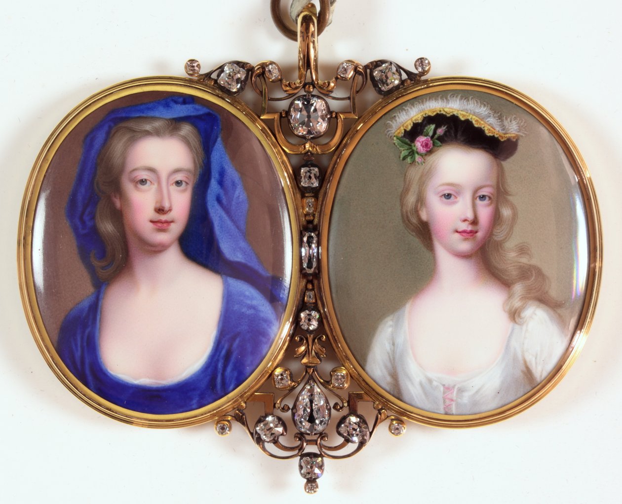 Lady Henrietta Cavendish Holles Harley ja hänen tyttärensä Margaret (emali) (katso myös 3076141) tekijältä Christian Friedrich Zincke