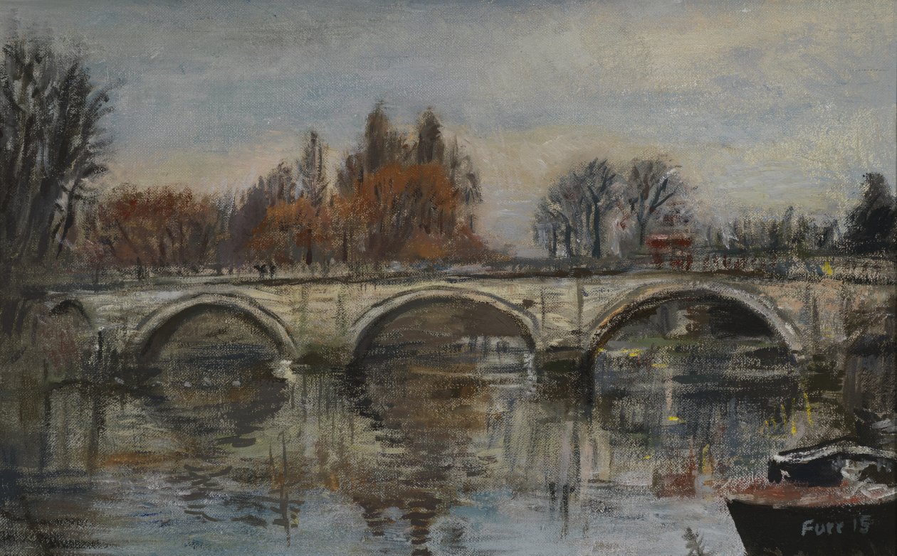 Ikuinen syksy, punaiset lehdet - Richmond Bridge, 2015 (öljy kankaalle) tekijältä Christian Furr