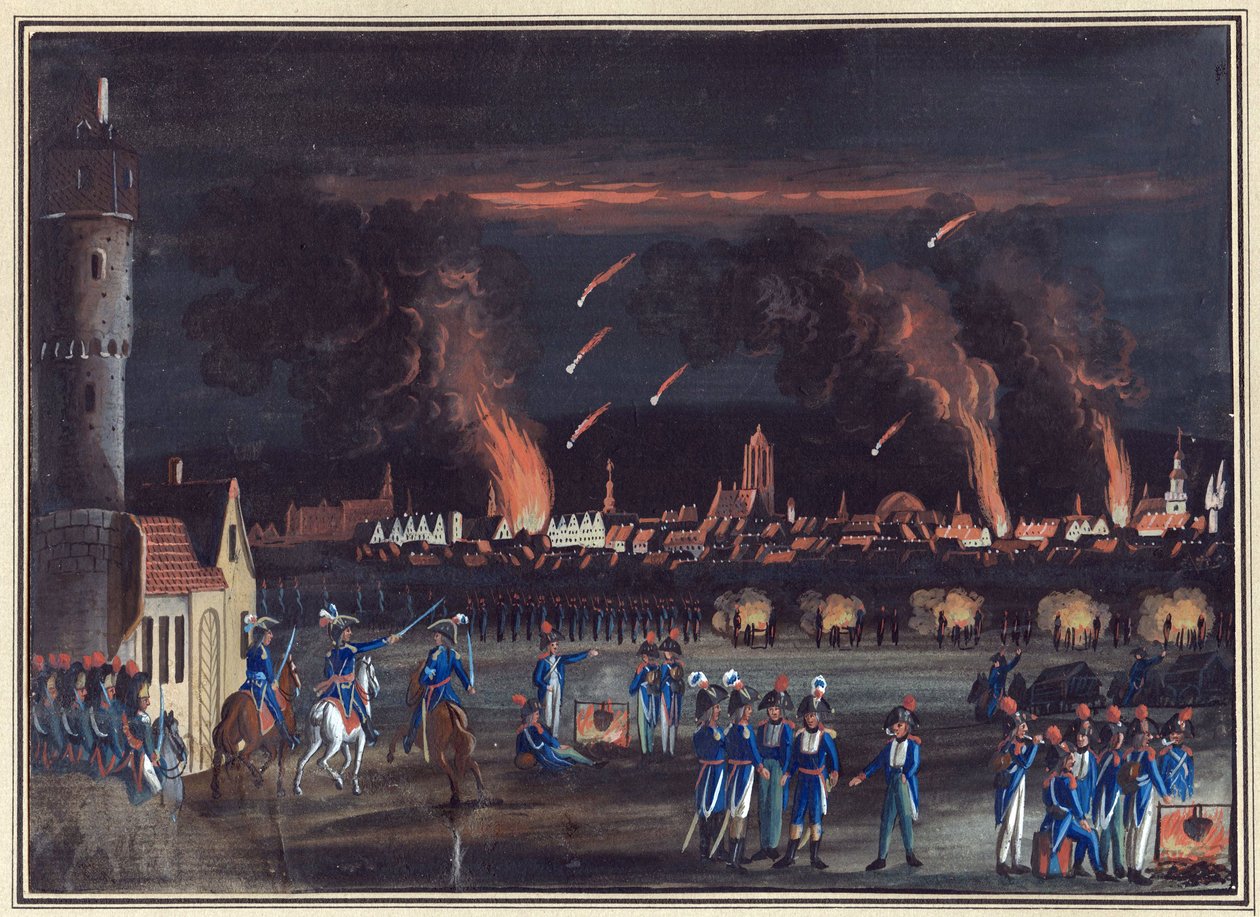 Ensimmäinen koalitio - 13. kesäkuuta 1796: Ranskan armeija pommitti Frankfurt am Mainia (Frankfurt), 13. heinäkuuta tekijältä Christian Georg the Elder Schuetz