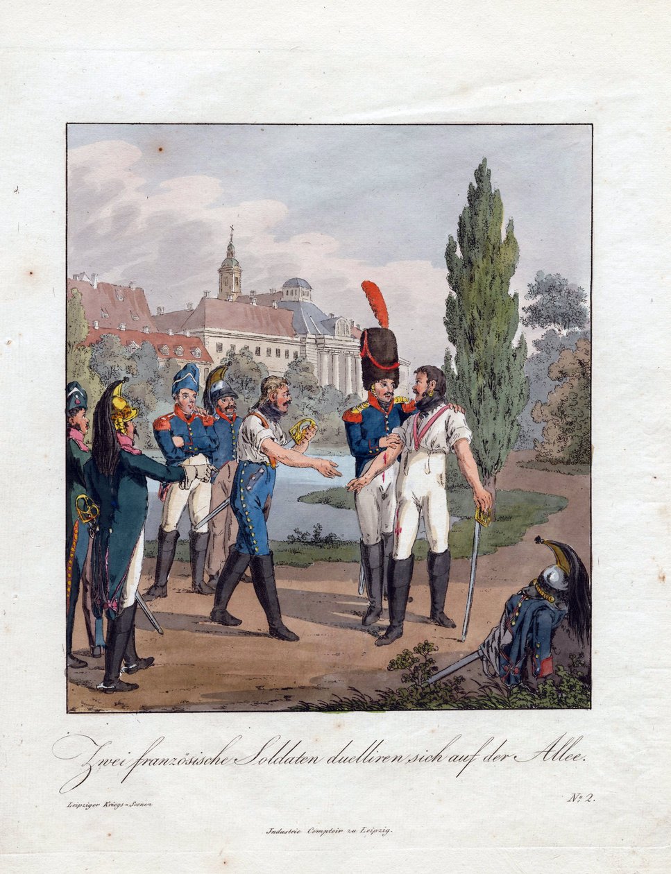 ""kahden ranskalaisen sotilaan kaksintaistelu"" Akvarelli Christian Gottfried Heinrich Geissler (1770-1844) 1808 Yksityinen kokoelma tekijältä Christian Gottfried Geissler