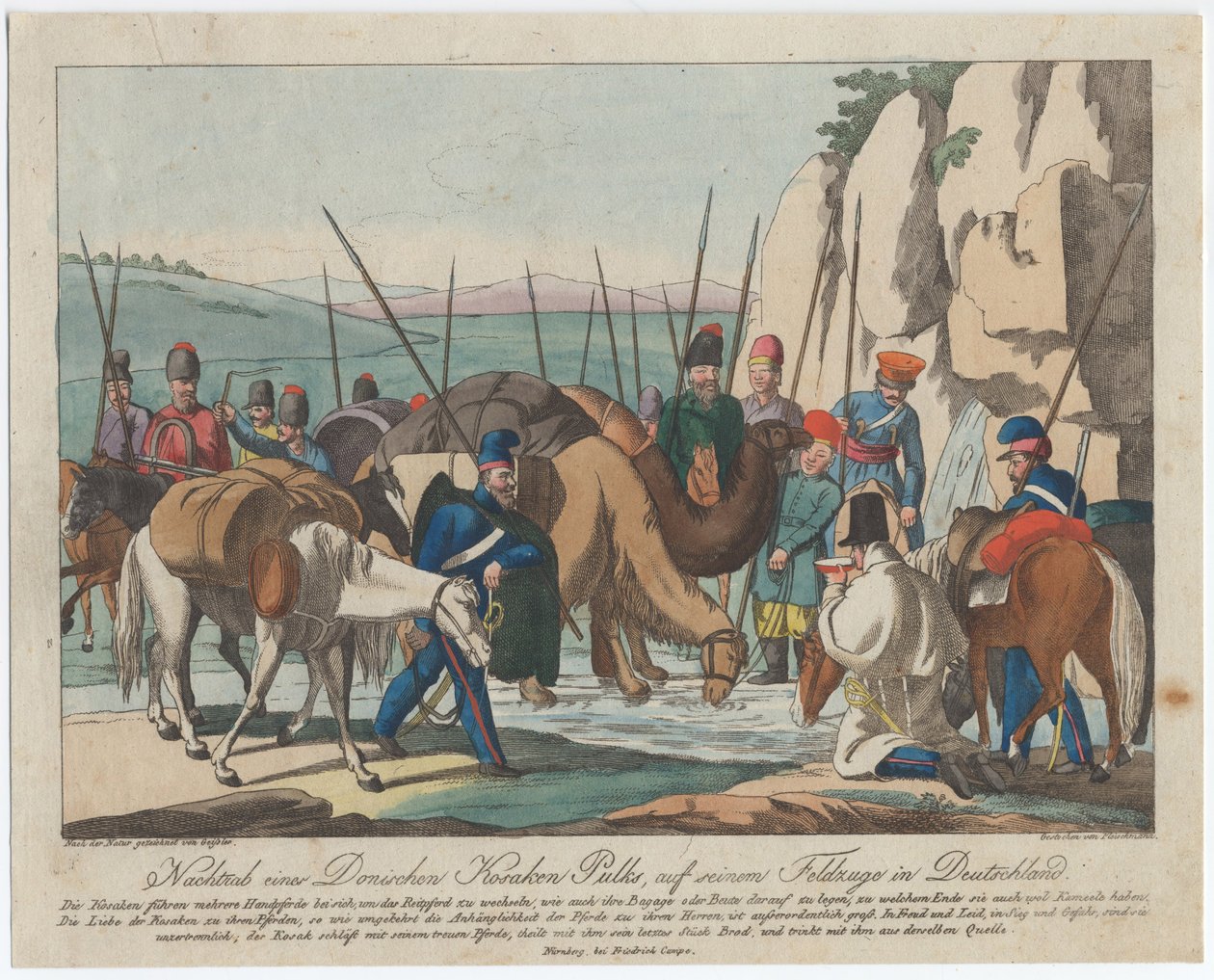 Donin kasakat lepäämässä Saksassa, noin 1814 tekijältä Christian Gottfried Heinrich Geissler