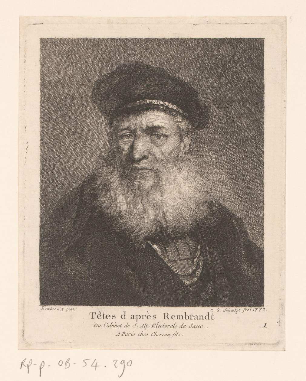 Vanha mies baretilla ja partalla People in Style of Rembrandt (sarjan nimi) tekijältä Christian Gottfried Schultze