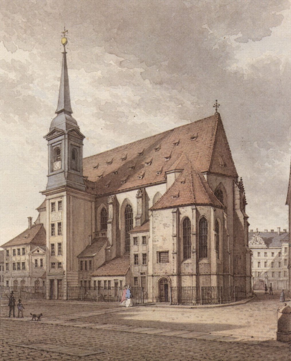Akvarelli Dresdenin Sophienkirchestä tekijältä Christian Gottlob Hammer