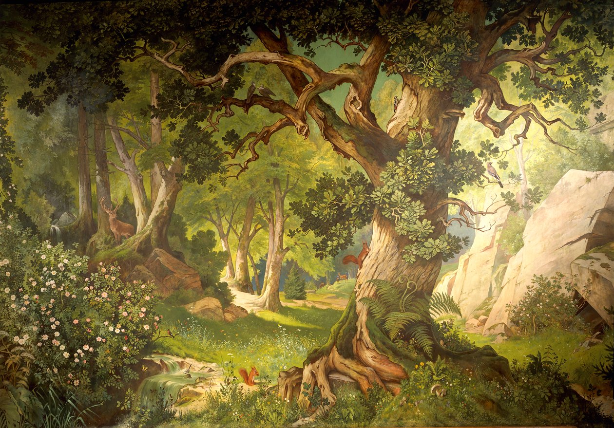 Taikuri Klingsorin puutarha, Parzival-syklistä, Great Music Room, n. 1883-84 (seinämaalaus) tekijältä Christian Jank
