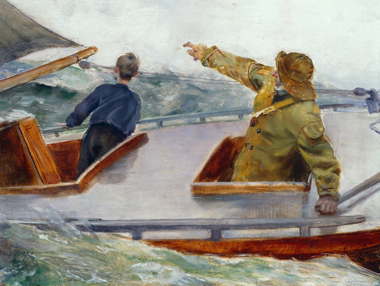 Jousessa, n. 1890 (öljy kankaalle) tekijältä Christian Krohg