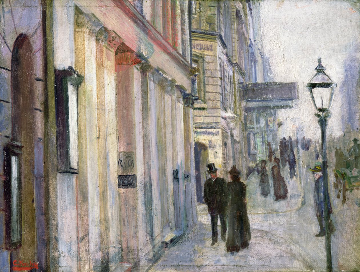 Karl Johanin ja Dronningens (Queens) Streetin kulma (öljy kankaalle) tekijältä Christian Krohg