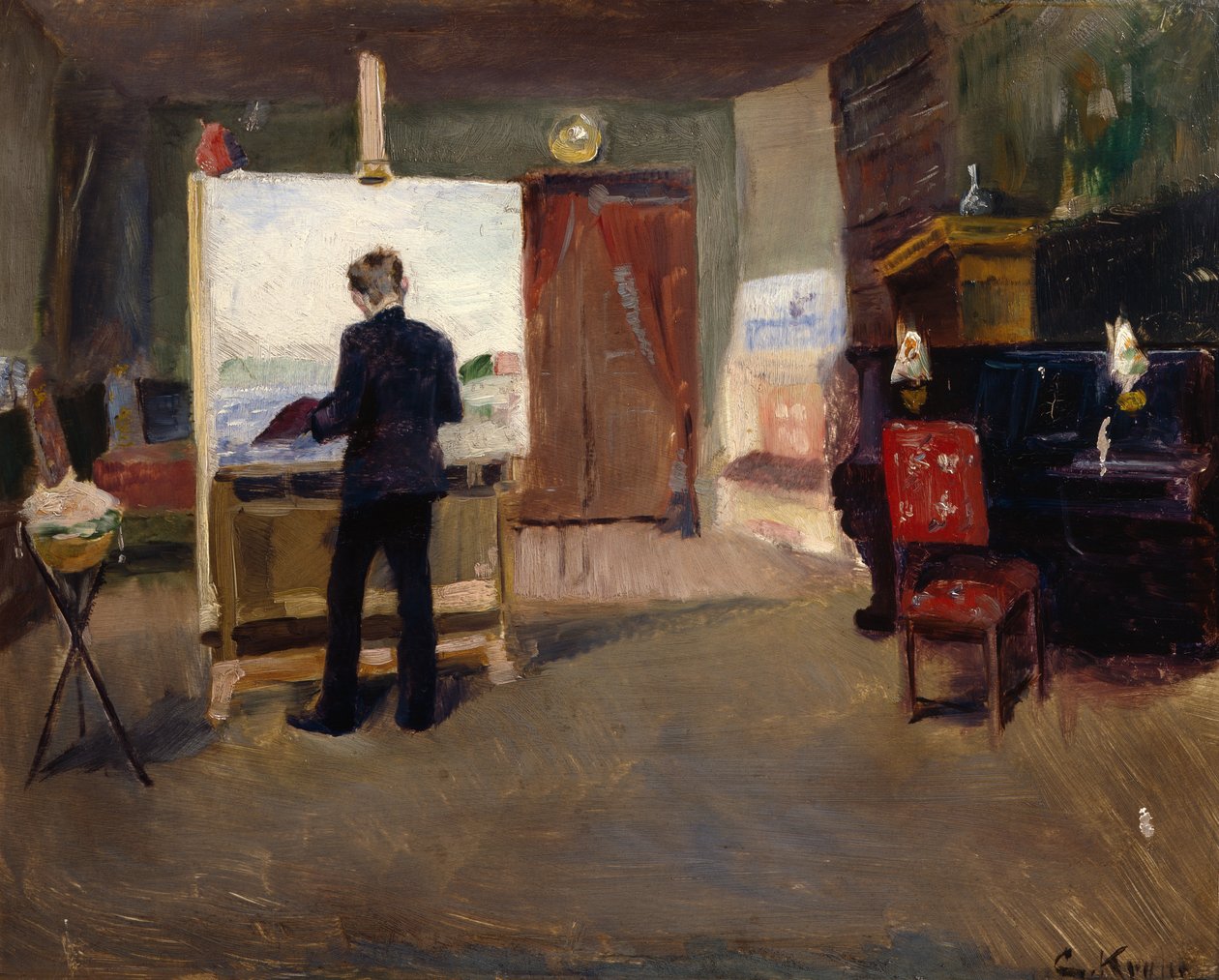 Taidemaalari Nils Hansteen studiossa tekijältä Christian Krohg