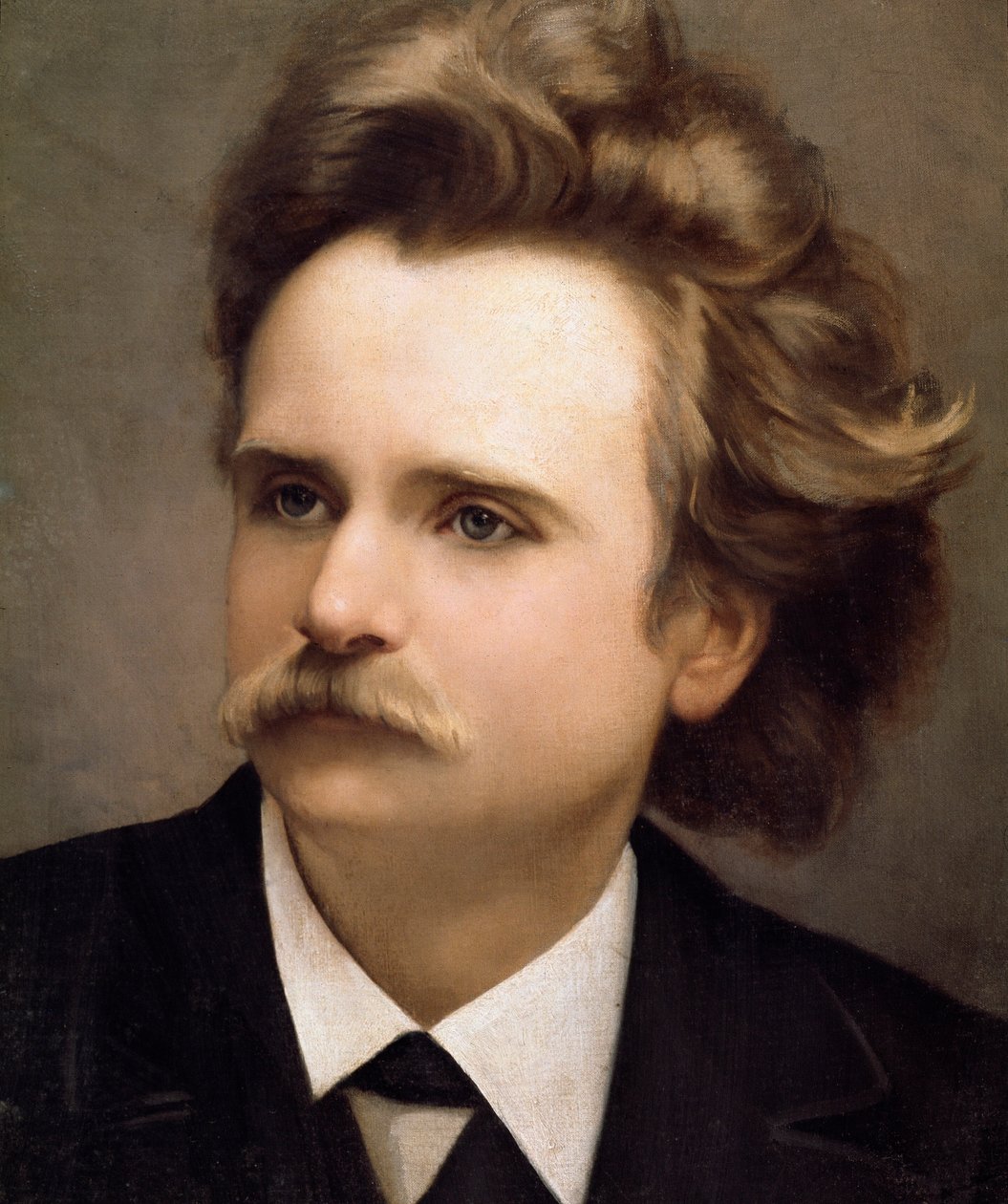Muotokuva norjalaisesta säveltäjästä Edouard Hagerup Griegistä (1843-1907) Yksityiskohta. Maalaus C.M. Ross (1800-luku). Napolin konservatorio San Pietro a Majella tekijältä Christian Meyer Ross