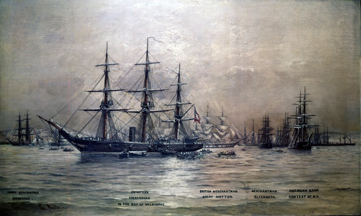 Konfederaation osavaltioiden risteilijä Shenandoah Melbournen satamassa, Australiassa, 1865, n. 1865 tekijältä Christian Poulsen