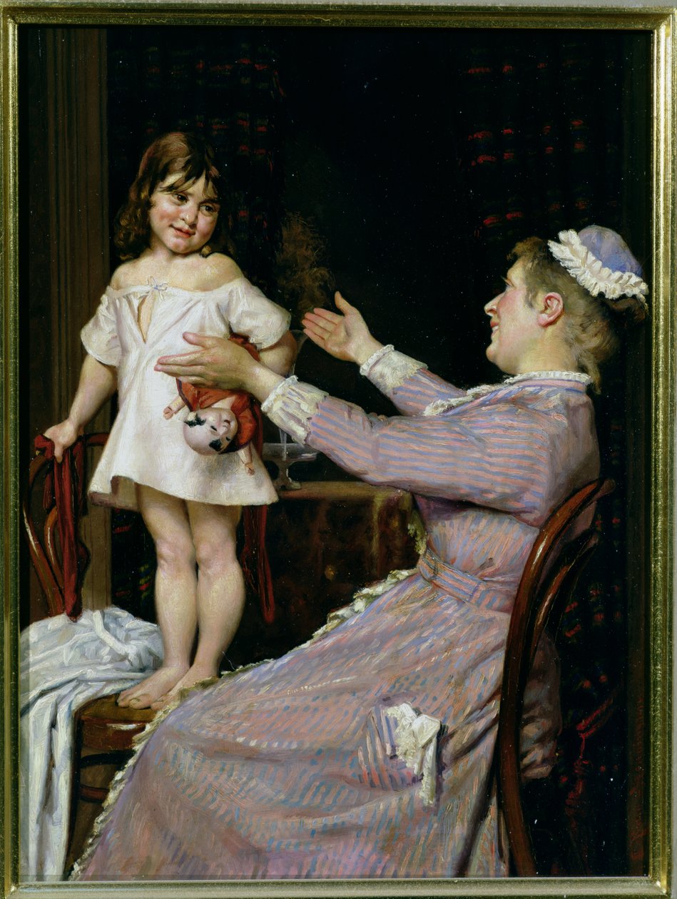 Pieni tyttö nuken ja hoitajansa kanssa, 1896 tekijältä Christian Pram Henningsen