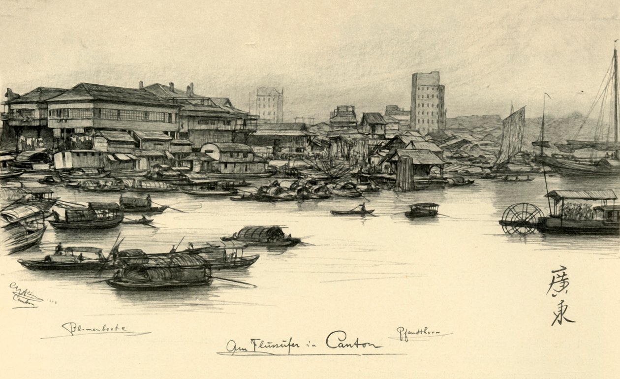 Veneitä Pearl Riverillä, Kanton, Kiina, 1898. tekijältä Christian Wilhelm Allers