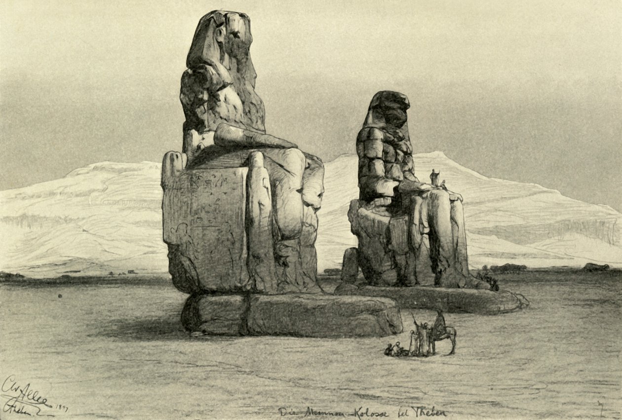Memnonin kolossit Thebassa, Egyptissä, 1898. tekijältä Christian Wilhelm Allers