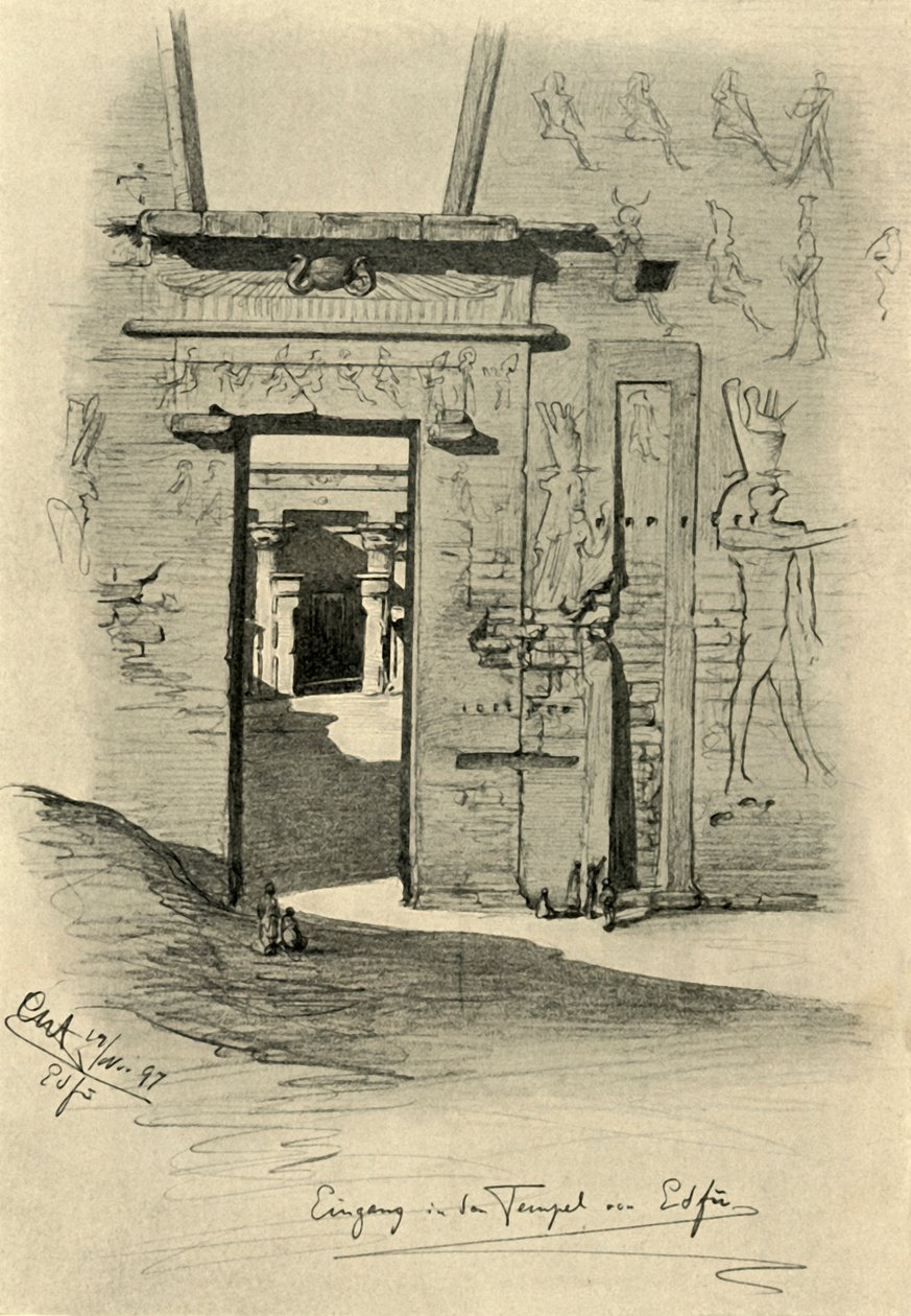 Sisäänkäynti Edfun temppeliin Egyptissä, 1898. tekijältä Christian Wilhelm Allers