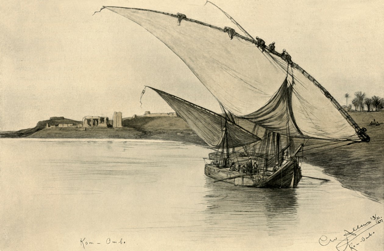 Felucca Niilillä Kom Ombossa, Egyptissä, 1898. tekijältä Christian Wilhelm Allers