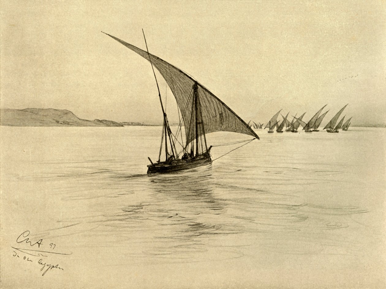 Feluccas Niilillä, Kairo, Egypti, 1898. tekijältä Christian Wilhelm Allers