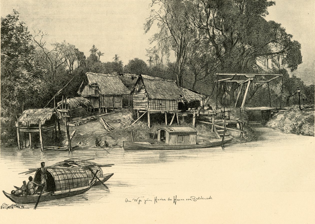 Taloja paalujen varassa, Bangkok, Siam, 1898. tekijältä Christian Wilhelm Allers