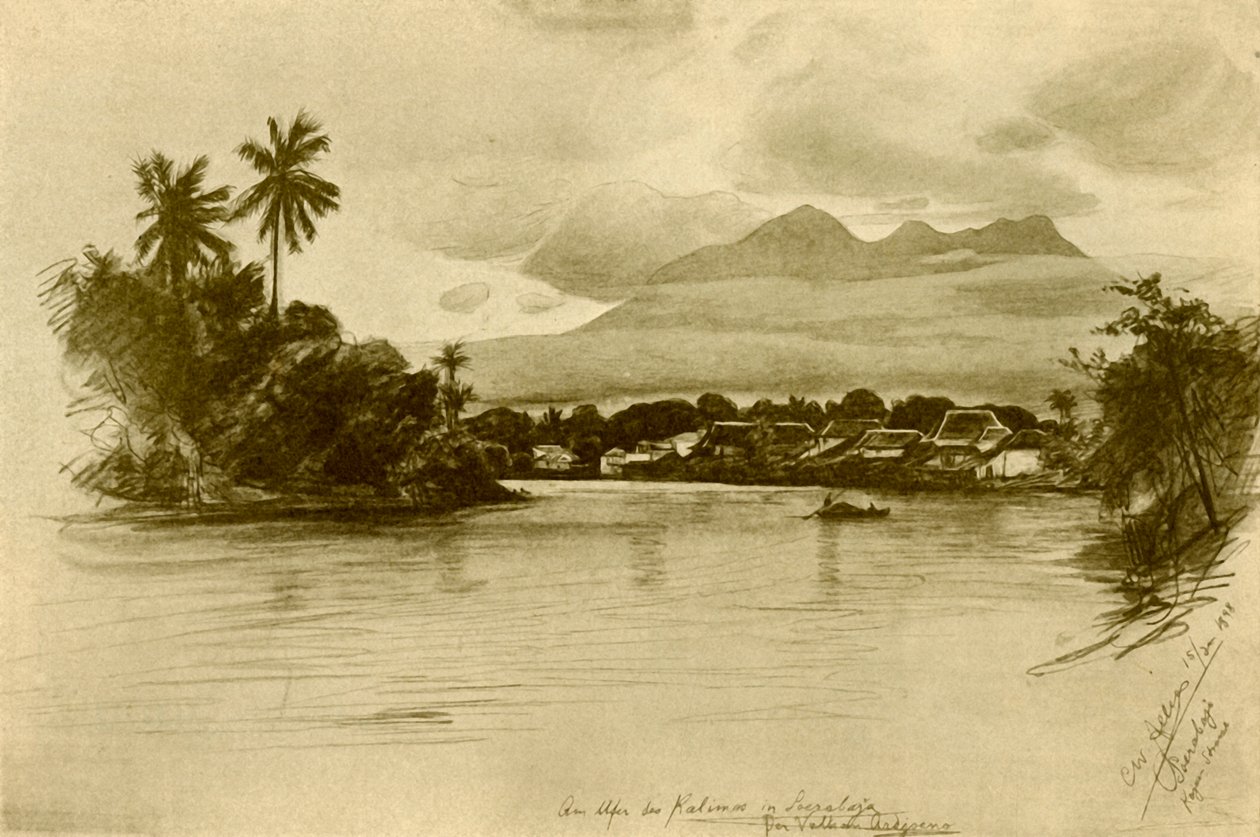 Kali Mas -joki, Surubaya, Java, 1898. tekijältä Christian Wilhelm Allers