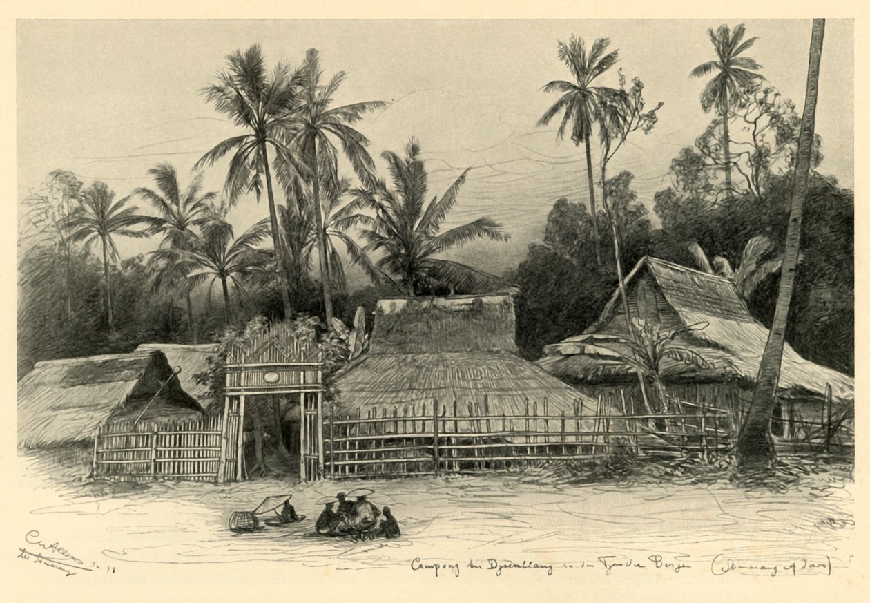 Kampong lähellä Jomblangia, Semarang, Java, 1898. tekijältä Christian Wilhelm Allers