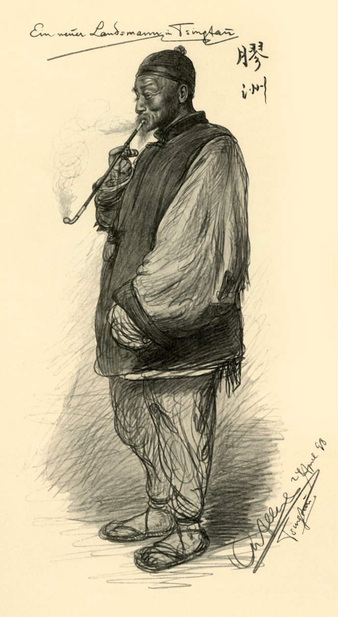 Mies polttaa piippua, Tsingtao, Kiina, 1898. tekijältä Christian Wilhelm Allers