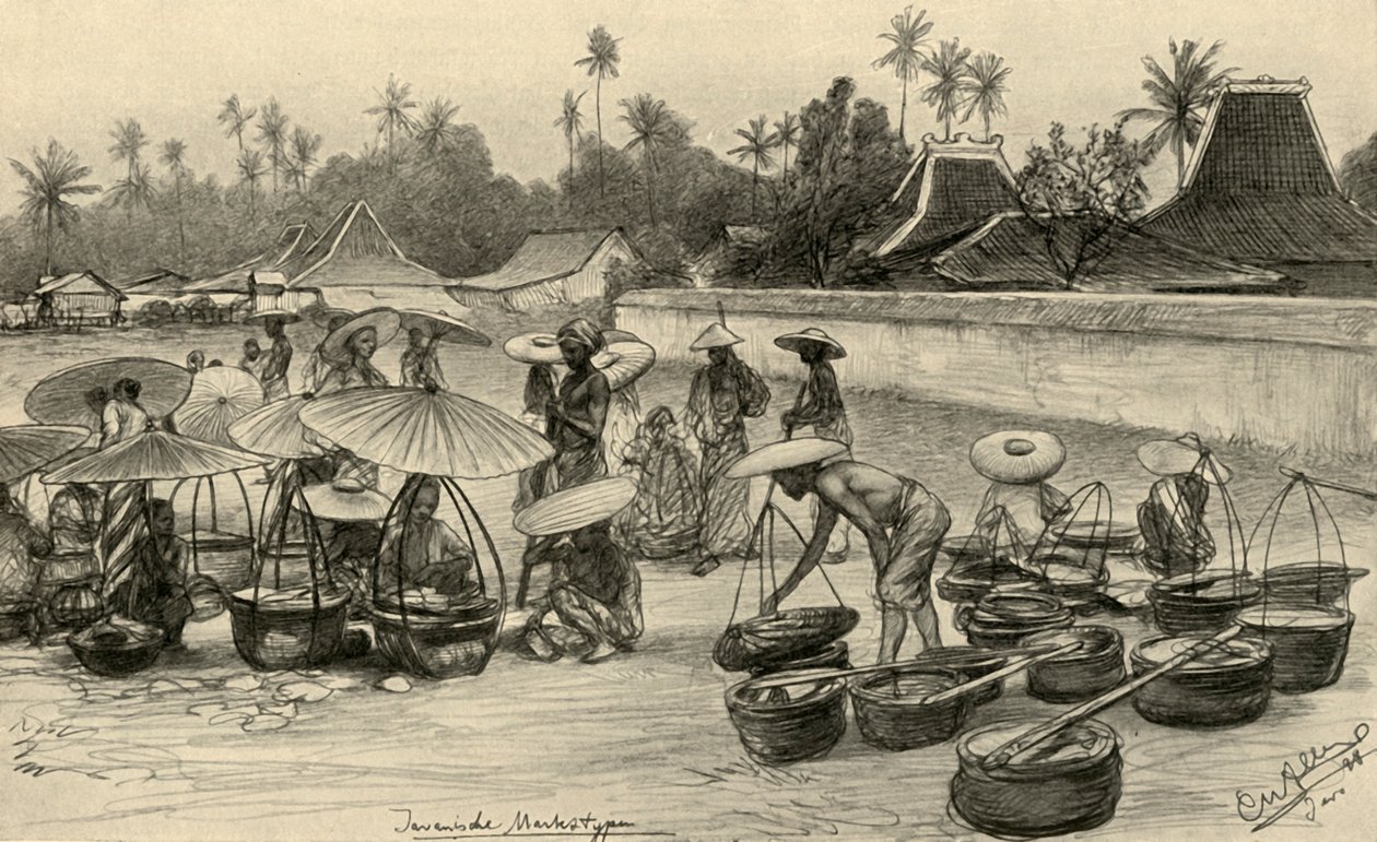 Markkinat, Java, 1898. tekijältä Christian Wilhelm Allers