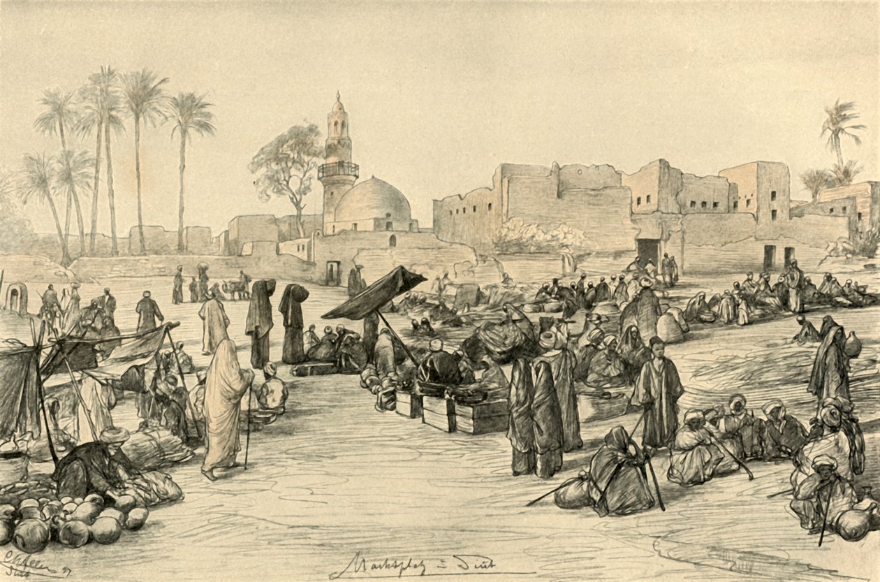 Marketplace, Asyut, Egypti, 1898. tekijältä Christian Wilhelm Allers