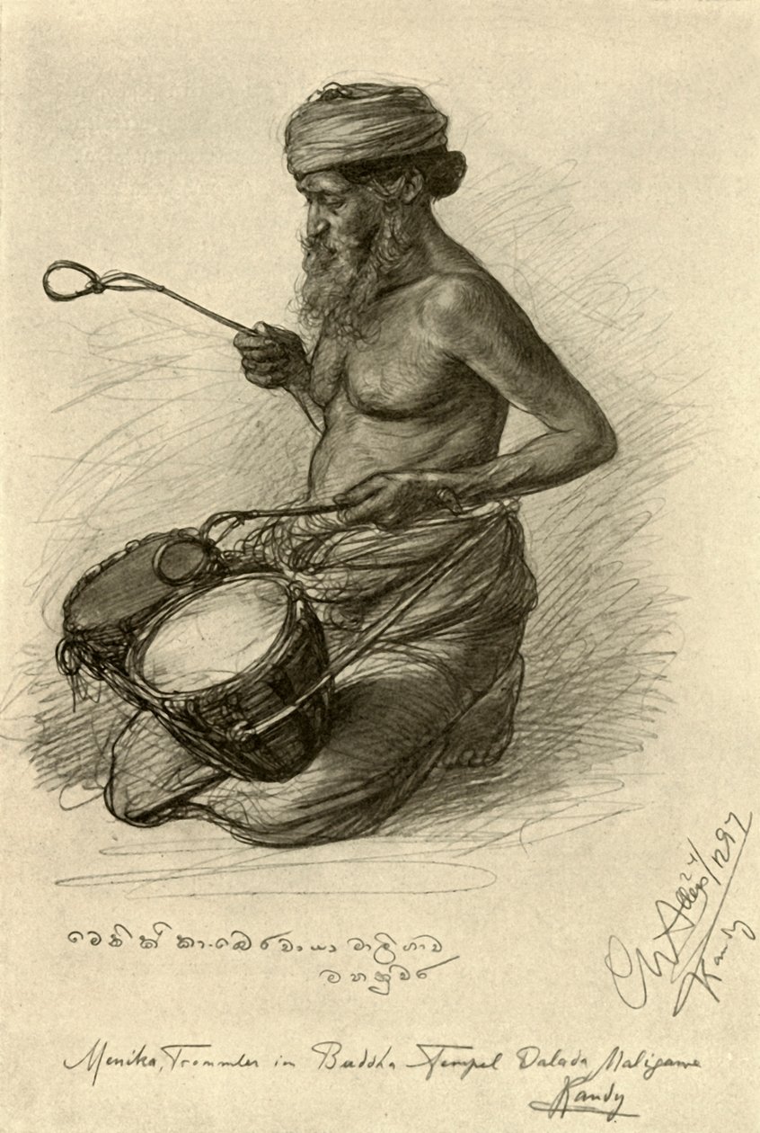 Menika - rumpali Hampaiden temppelissä Kandyssa, Ceylonissa, 1898. tekijältä Christian Wilhelm Allers