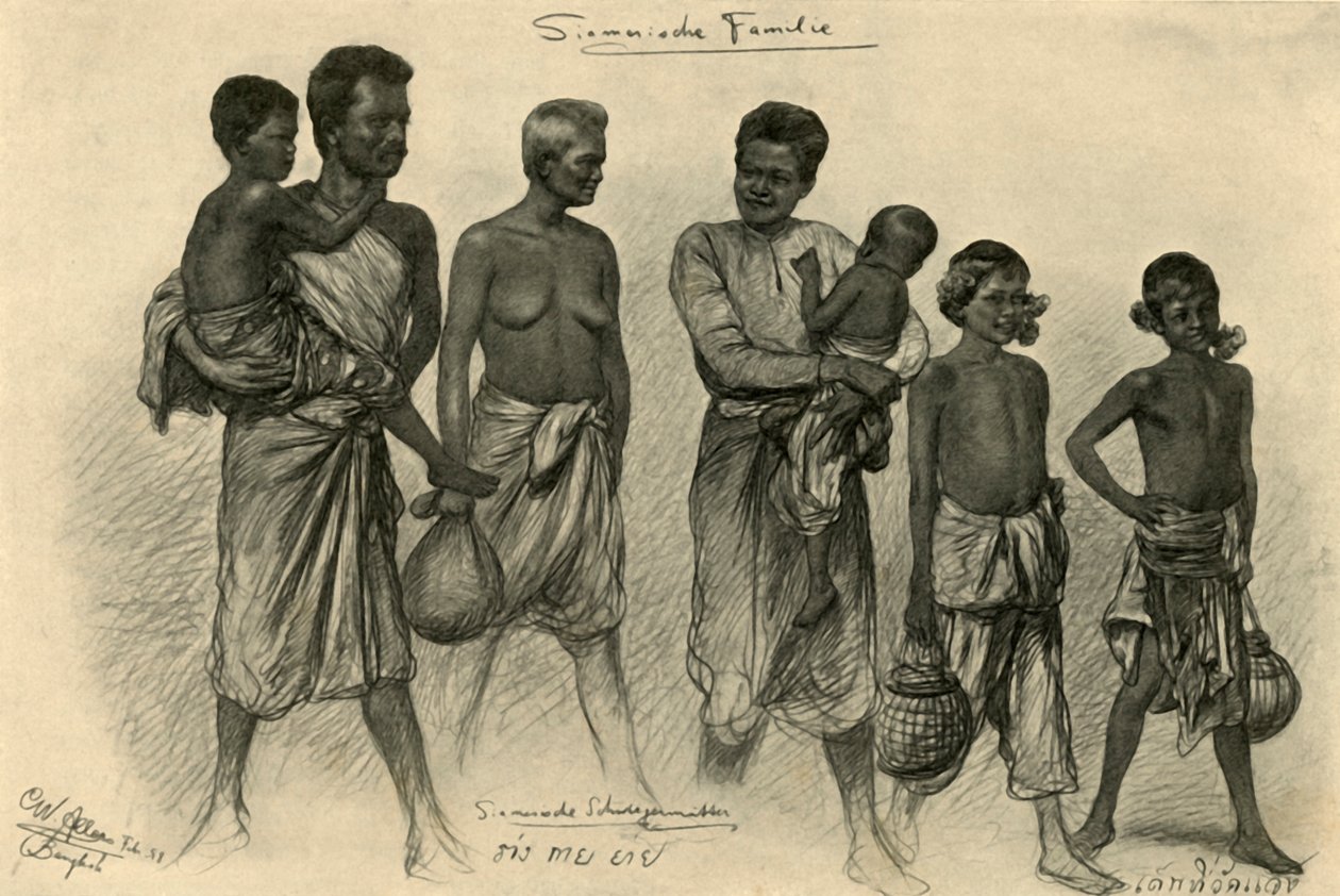 Siamilainen perhe, Bangkok, 1898. tekijältä Christian Wilhelm Allers
