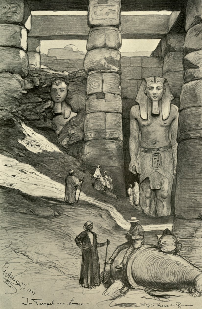 Patsaat Luxorin temppelissä Egyptissä, 1898. tekijältä Christian Wilhelm Allers