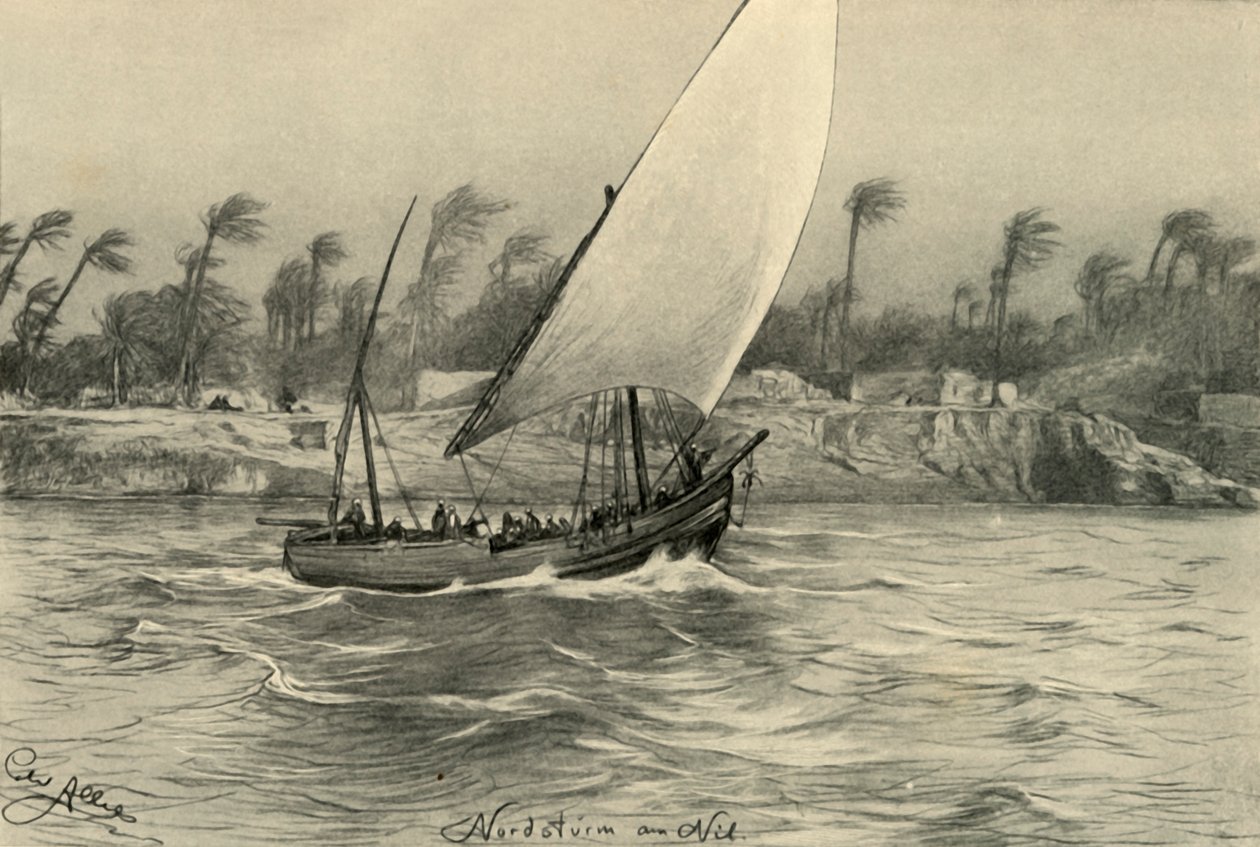 Myrsky pohjoisesta Niilillä, Egyptissä, 1898. tekijältä Christian Wilhelm Allers