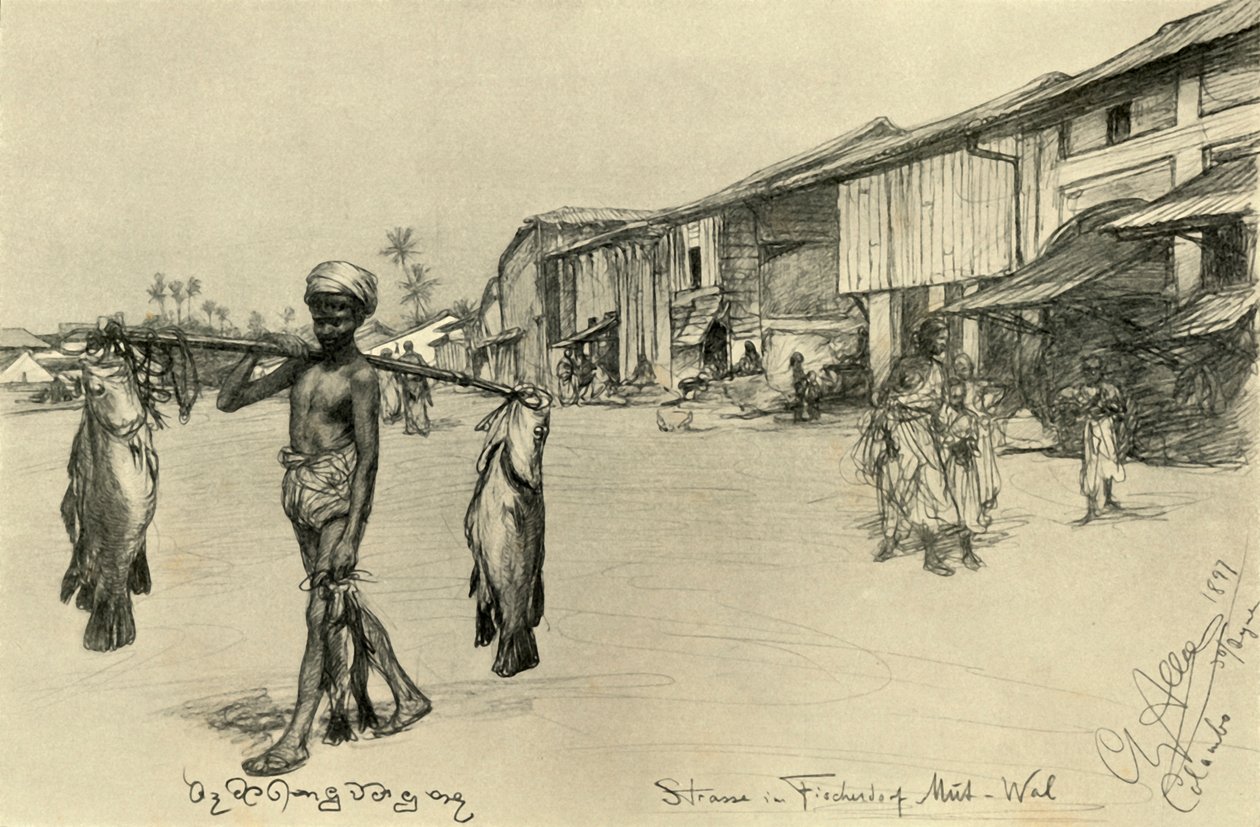 Katukuva kalastajakylässä, Mutwal, Ceylon, 1898. tekijältä Christian Wilhelm Allers