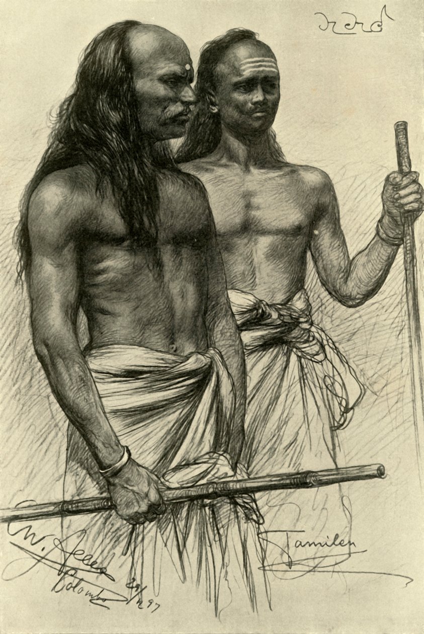 Tamilimiehet, Colombo, Ceylon, 1898. tekijältä Christian Wilhelm Allers