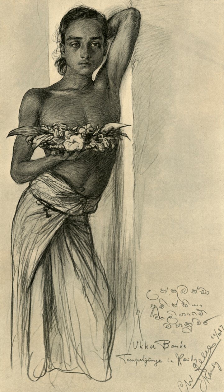 Ukku Banda, nuori mies temppelissä, Kandy, Ceylon, 1898. tekijältä Christian Wilhelm Allers