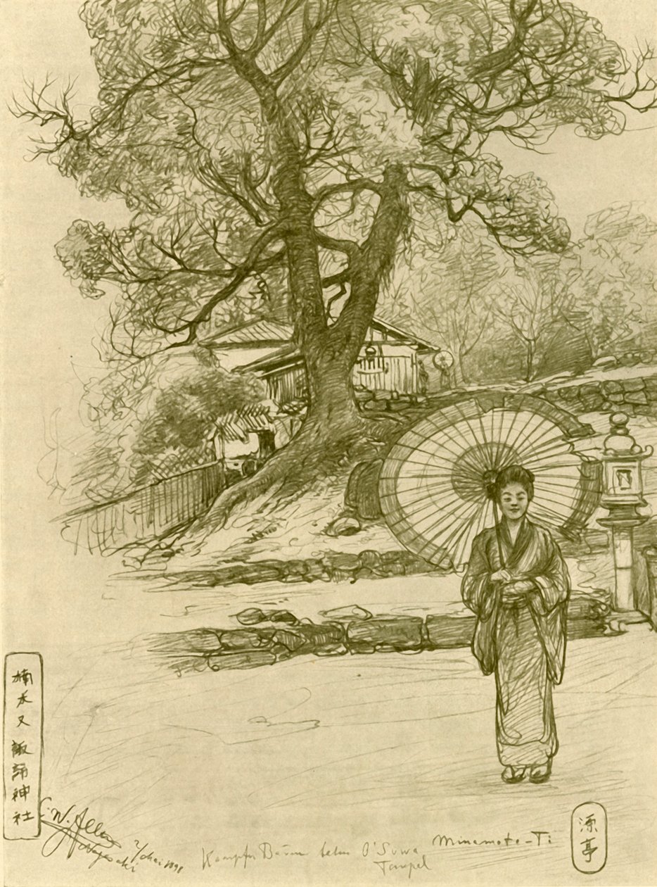 Nainen päivänvarjoineen, Nagasaki, Japani, 1898. tekijältä Christian Wilhelm Allers