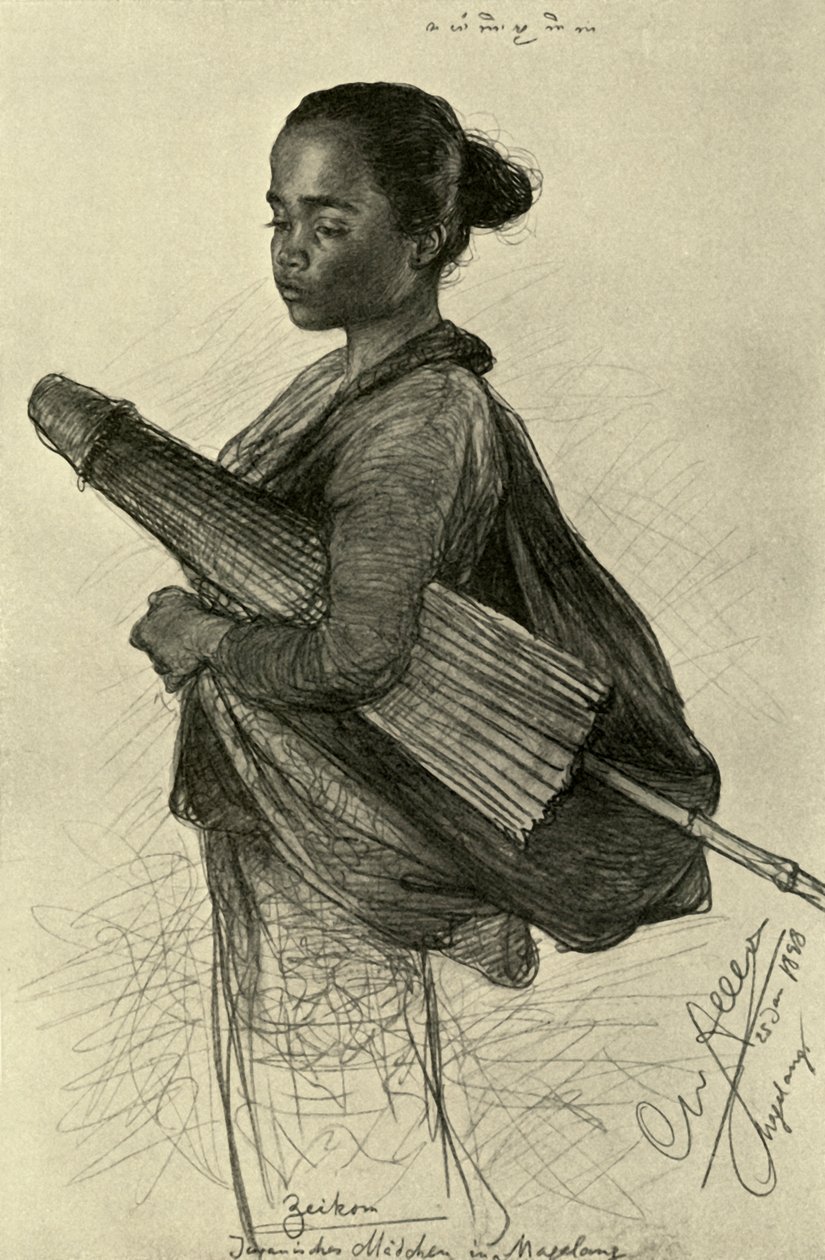 Nuori nainen päivänvarjolla, Magalang, Java, 1898. tekijältä Christian Wilhelm Allers
