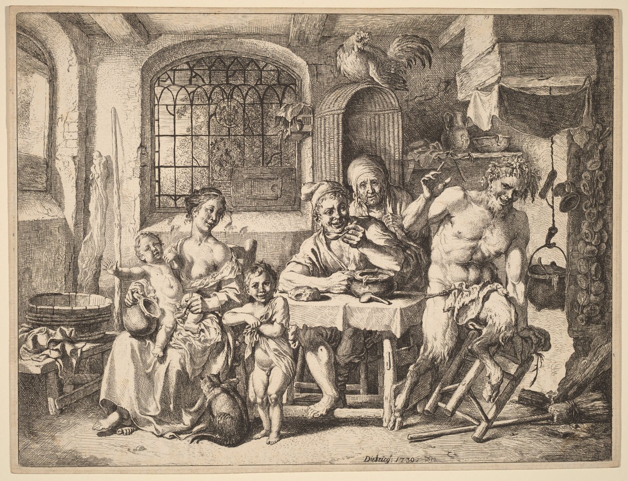Satyr vierailee talonpoikaisperheessä tekijältä Christian Wilhelm Ernst Dietrich