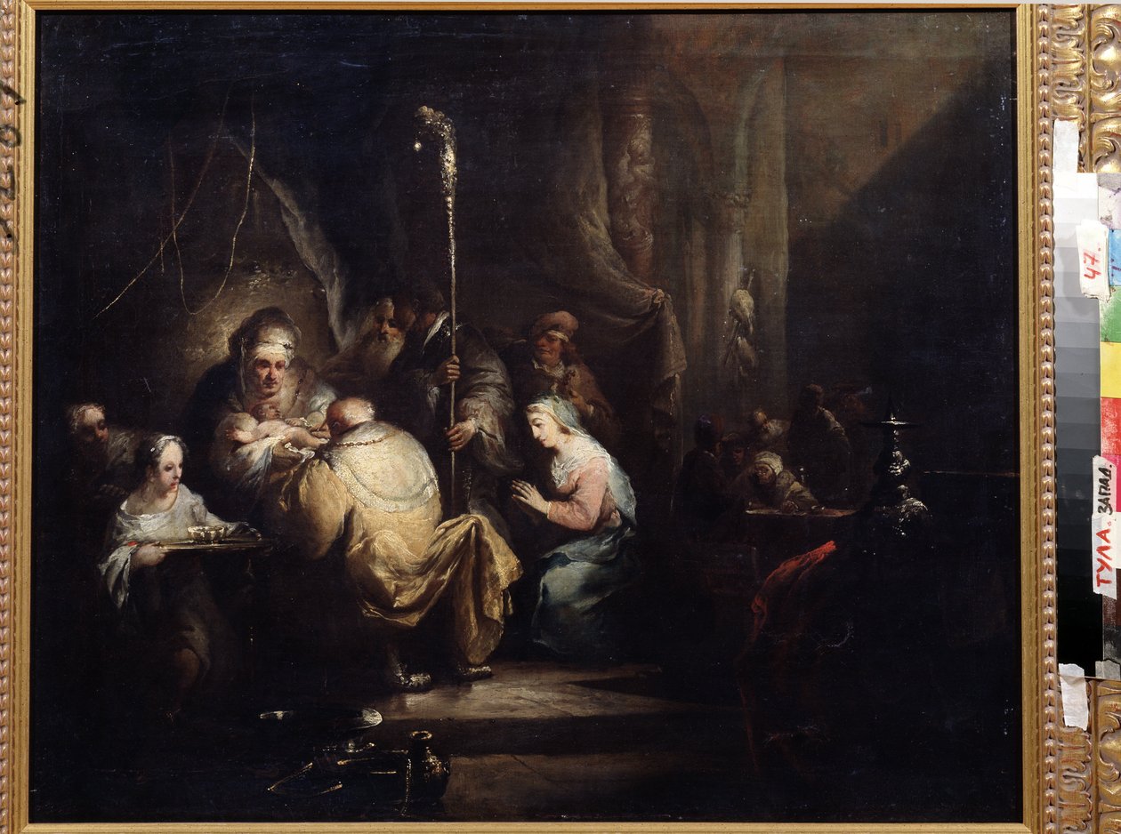 ""Ympärileikkaus"" (Circumcision) maalaus Christian Wilhelm Ernst Dietrich (1712-1774) 1763 valtion taidemuseo Tula Venäjä tekijältä Christian Wilhelm Ernst Dietrich