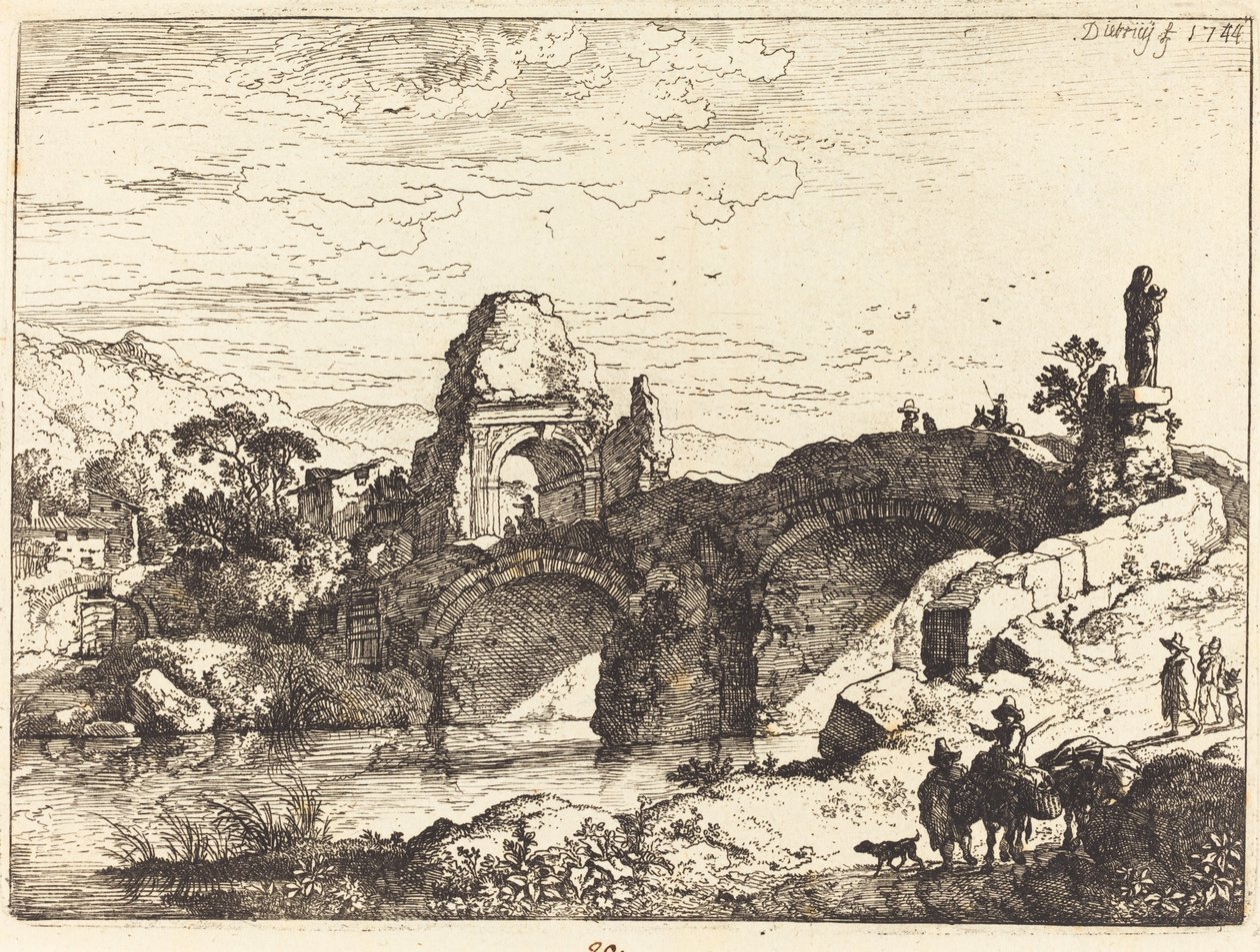 Paisatge amb un pont i una torre en ruïnes finlandesa tekijältä Christian Wilhelm Ernst Dietrich