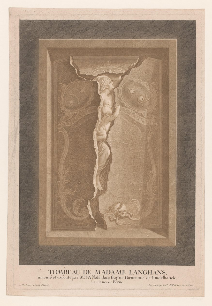 Maria Magdalena Langhansin hauta Hindelbankin kirkossa Tombeau de Madame Langhans (...) (otsikko esineessä) tekijältä Christian von Mechel