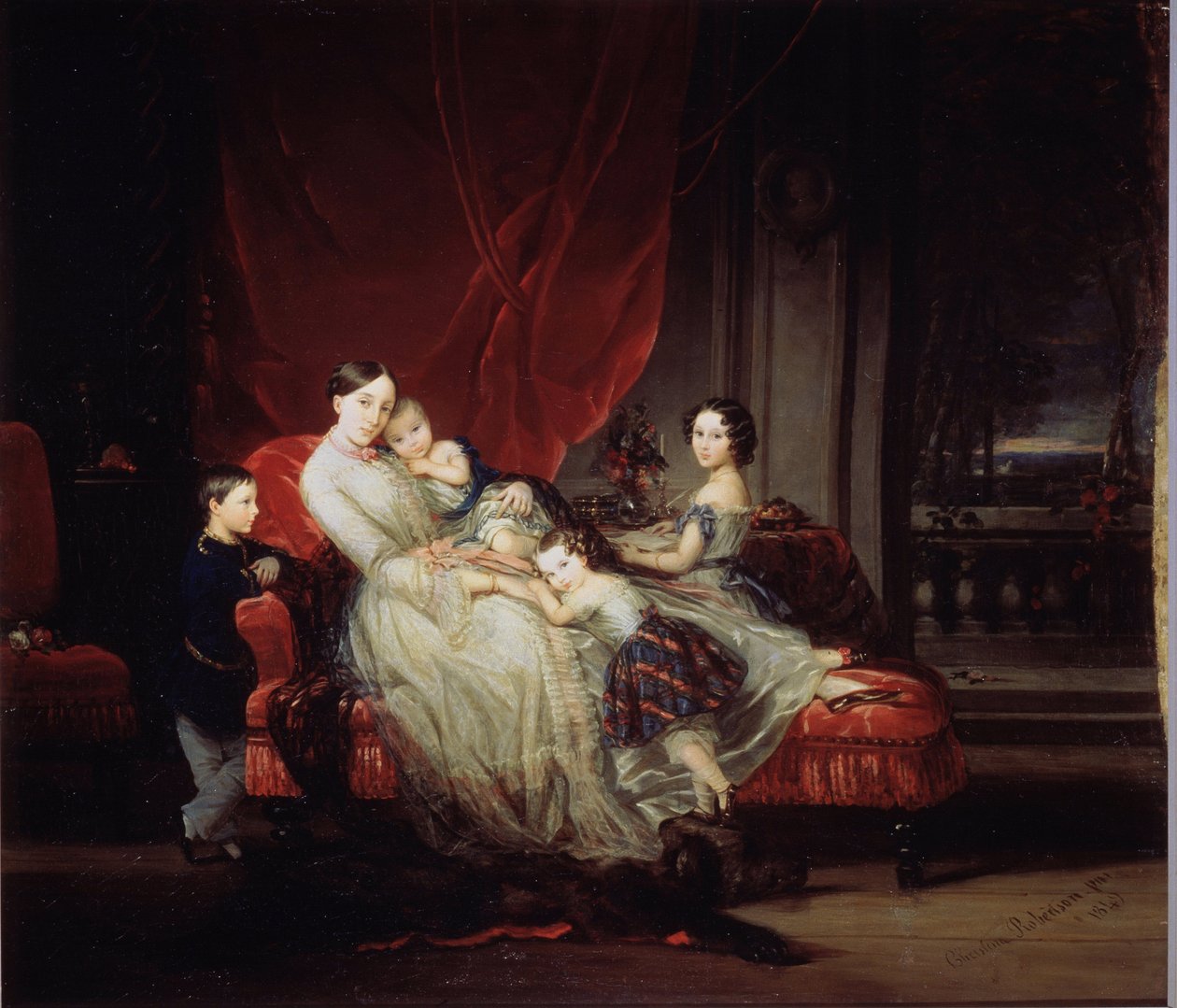 ""Muotokuva Venäjän suurherttuatar Marie Nikolaievnasta (1819-1876) ja hänen neljä lastaan ​​(Marie, Nicolas, Eugenie ja Eugene bebe)"" Christina Robertsonin (1796-1854) maalaus 1849 Venäjän valtionmuseo, Pietari tekijältä Christina Robertson