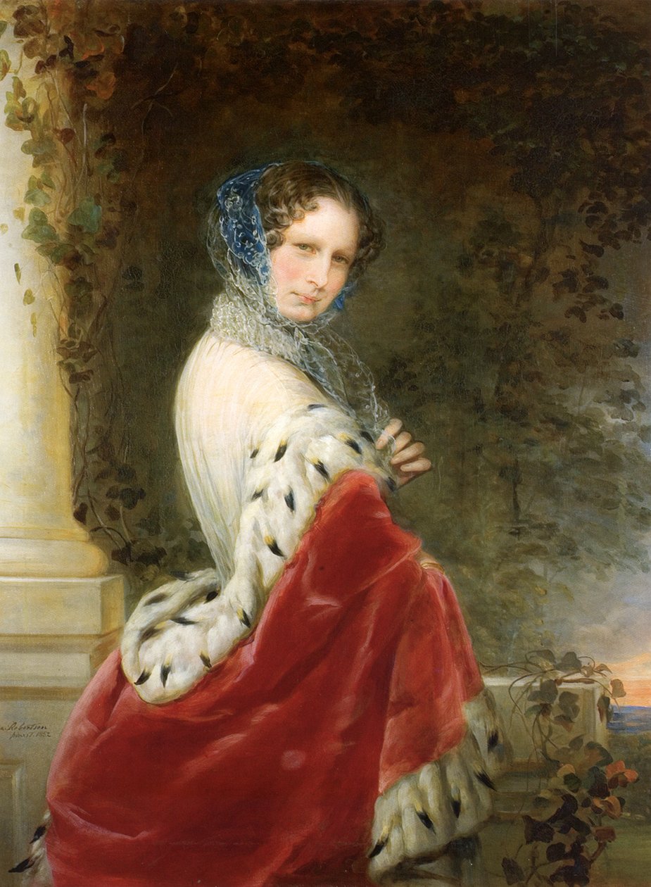 Muotokuva Preussin keisarinna Aleksandra Fjodorovna Charlottesta, keisarien Nikolai I:n vaimo 1798-1860, 1852 tekijältä Christina Robertson