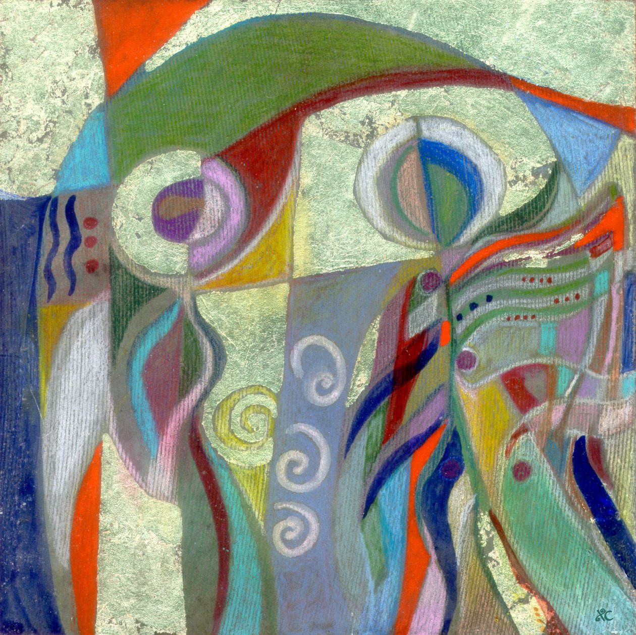 Annunciation, n. 1999 (värikynä, guassia ja lehtikultaa liuskekivelle). tekijältä Christina Saj