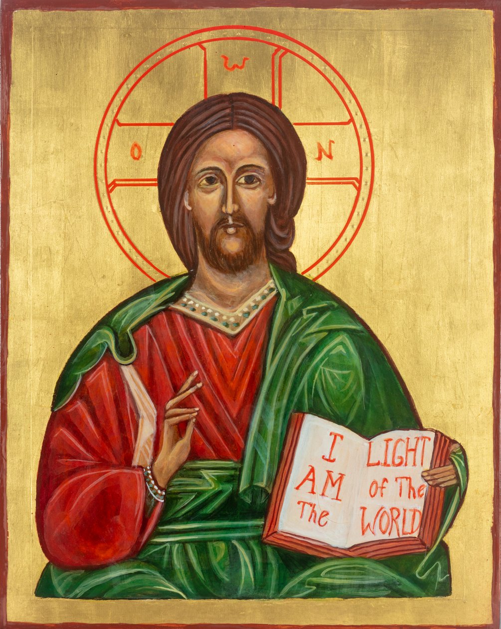 Kristus Pantokrator, 2009 (munatempera, lehtikulta, puu) tekijältä Christine Hales