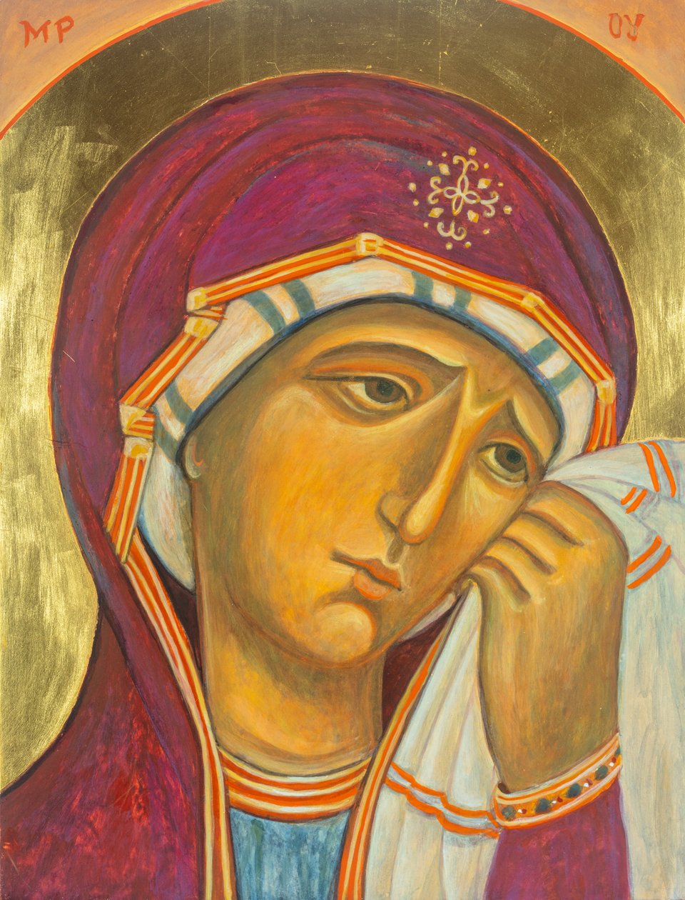 Neitsyt Maria, 2001 (munatempera, puu, lehtikulta). tekijältä Christine Hales