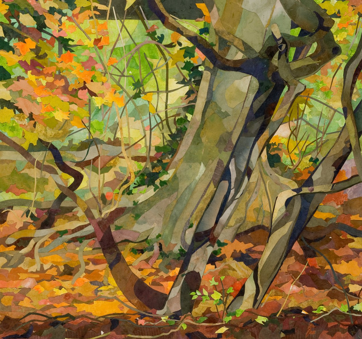 Angelas Moat, 2019 (vesivärillä maalattu paperikollaasi) tekijältä Christine McKechnie