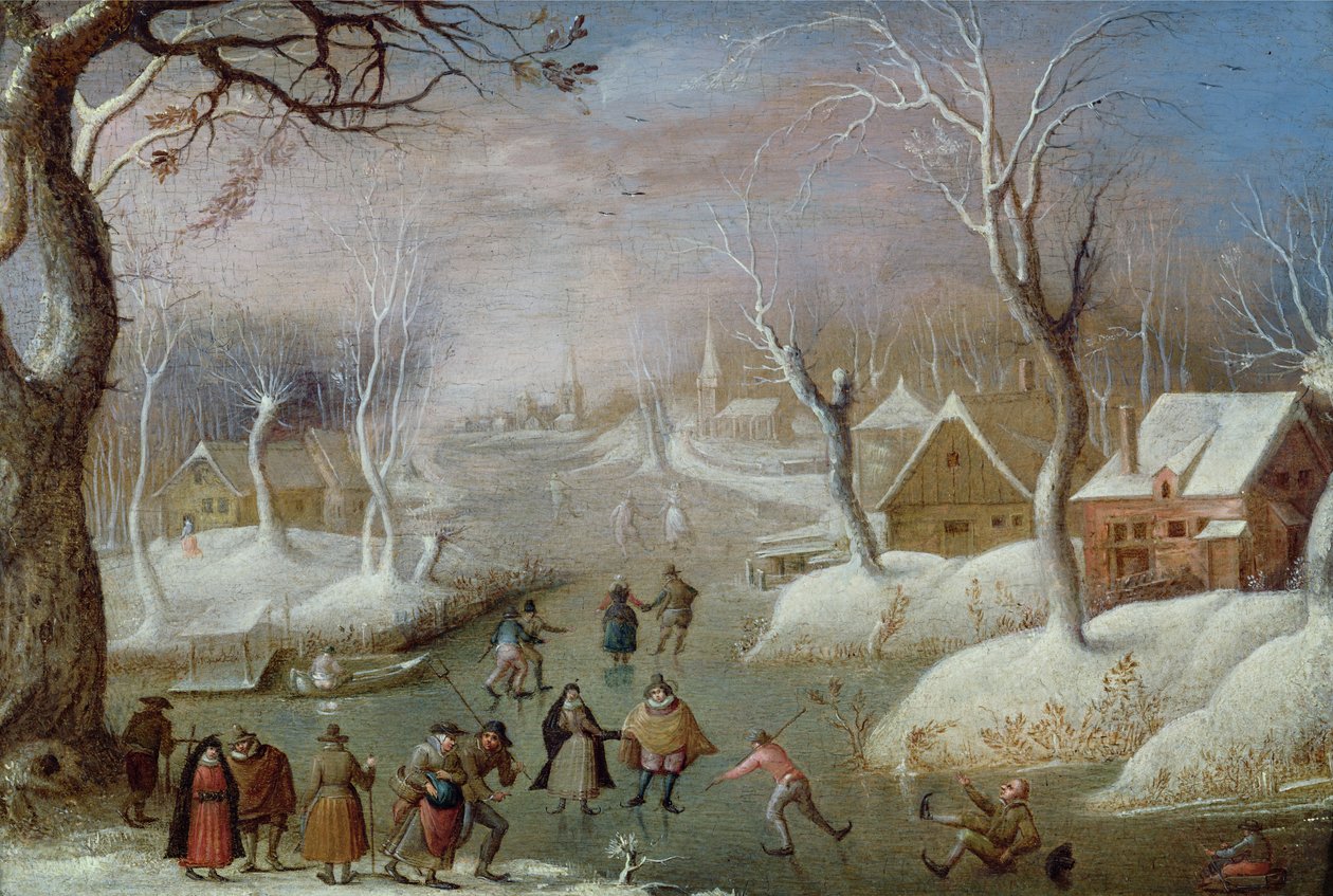 Talvimaisema luistelijoiden kanssa, 1600-luku tekijältä Christoffel van den circle of Berghe