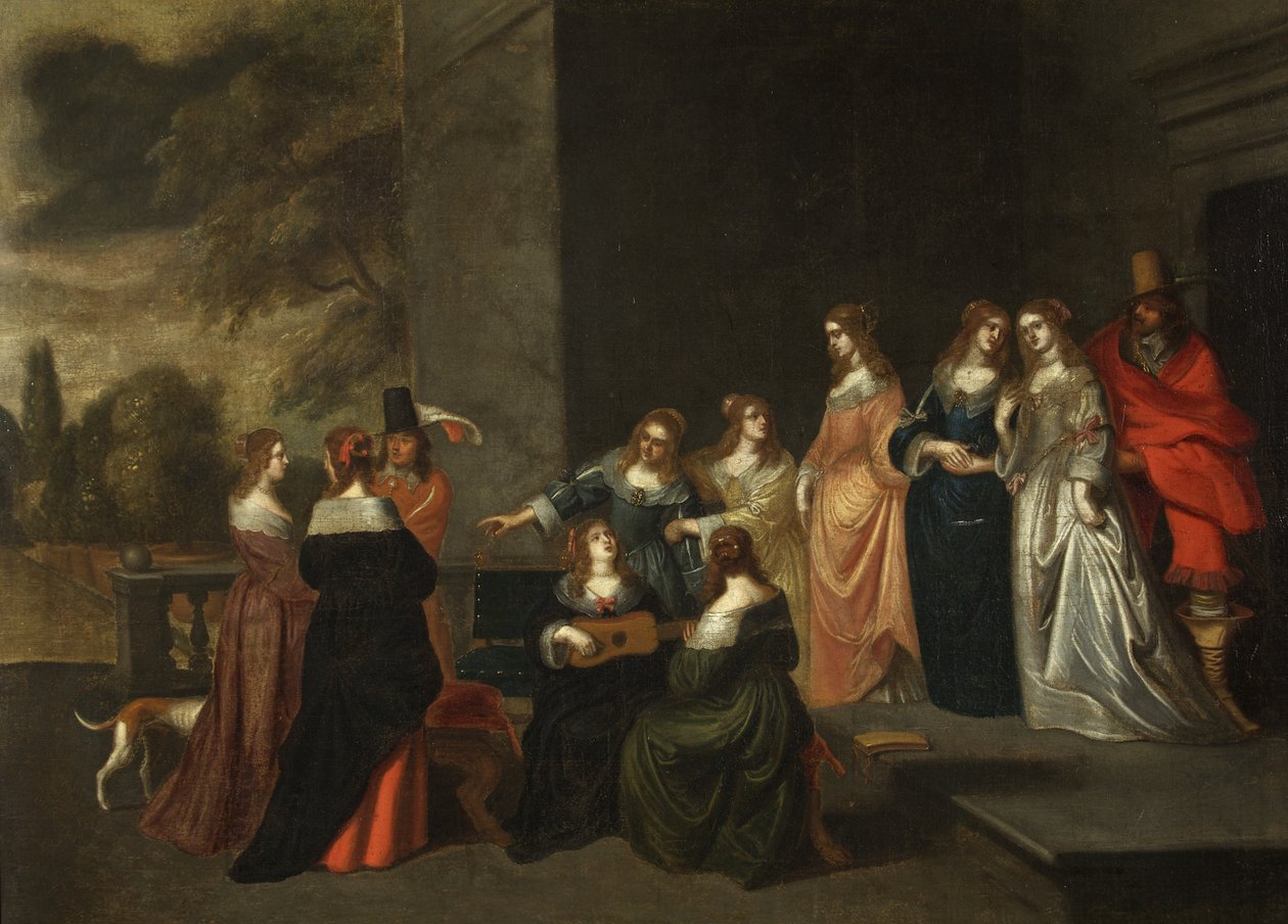 Ryhmä terassilla, n. 1640 (öljy kankaalle) tekijältä Christoffel Jacobsz van der Lamen