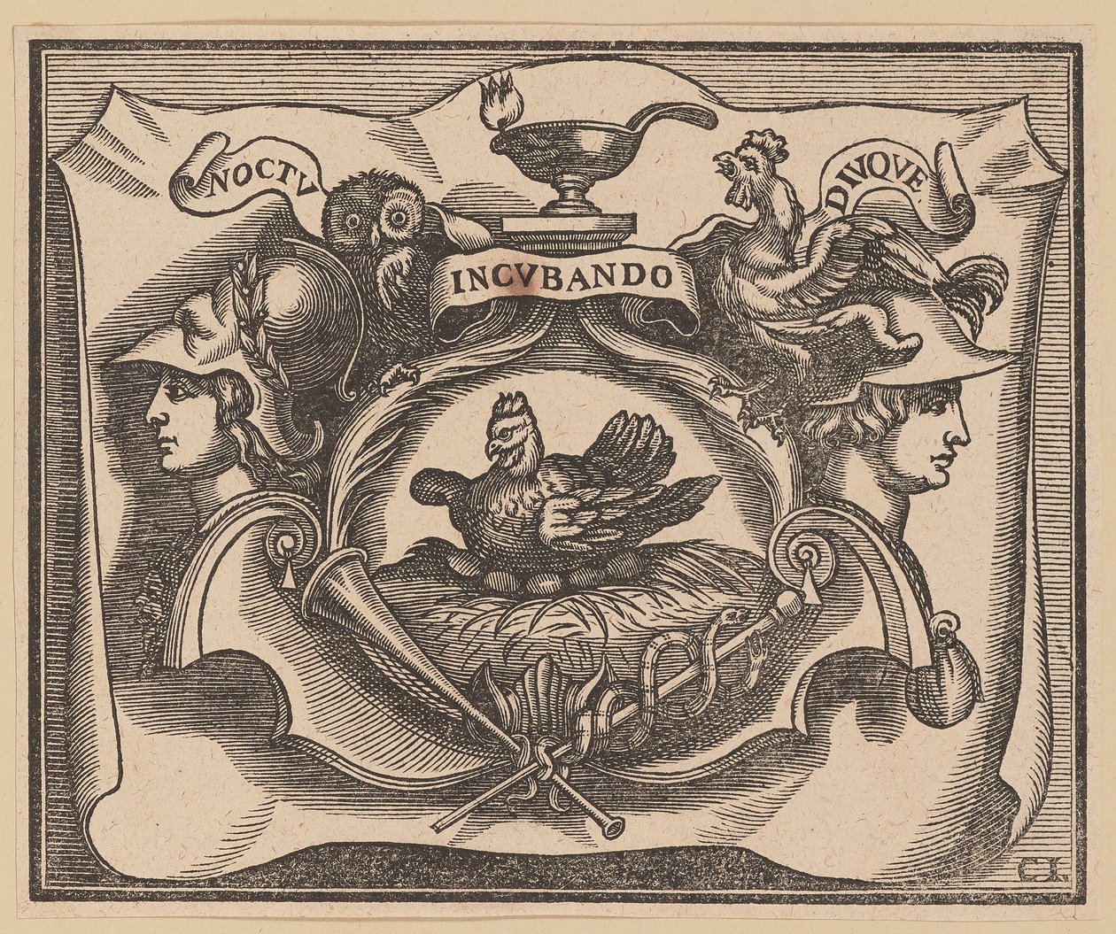 Vinjetti Hollannin ja Seelannin prinssien C. Peregrinen otsikkosivulle tekijältä Christoffel Jegher after Sir Peter Paul Rubens